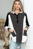 Black Color Block Snap Button Oversized Pullover Hoodie