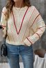 Apricot Striped Crew Neck Pullover Knit Sweater