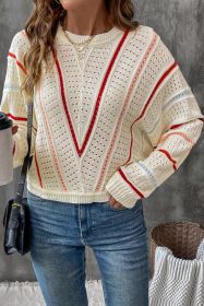 Apricot Striped Crew Neck Pullover Knit Sweater (size: (US 4-6)S)