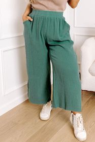 Smoke Green Plus Size Textured Frayed Edge Wide Leg Pants (size: (US 22W-24W)3X)