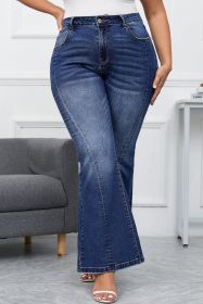 Dark Blue Plus Size Stitching Washed Flare Jeans (size: (US 22W-24W)3X)