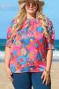 Rose Plus Size Floral Print Frill Neck Smocked Puff Sleeve Blouse