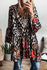 Black Abstract Print V-Neck Tiered Mini Dress (size: (US 4-6)S)