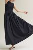 Black Solid Color Knitted Patchwork Sleeveless Midi Dress