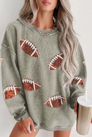 Green Sequin Rugby Graphic Corded Baggy Sweatshirt (size: (US 12-14)L)