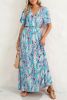 Abstract Botanic Print Wrap V Neck Short Sleeve Maxi Dress