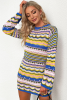 Blue Stripe Long Sleeve Colorblock Midi Sweater Dress