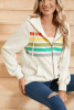 Apricot Colorblock Striped Patchwork Side Pockets Zipper Hoodie