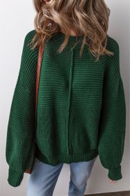 Blackish Green Textured Knit Crewneck Lantern Sleeve Sweater (size: (US 4-6)S)