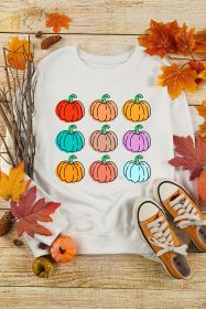 Beige Halloween Vibrant Pumpkins Graphic Crew Neck Sweatshirt (size: (US 8-10)M)