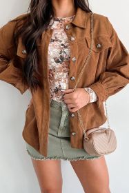 Cinnamon Corduroy Flap Pocket Button Up Round Hem Shacket (size: (US 4-6)S)