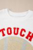 White TOUCH DOWN Rugby Graphic Pullover Sweatshirt
