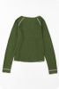Green Textured Exposed Seam Long Sleeve Top
