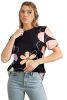 Black Summer Flower Print Round Neck T Shirt