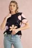 Black Summer Flower Print Round Neck T Shirt
