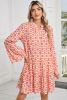 Orange Floral Button V Neck Bell Sleeve Mini Dress