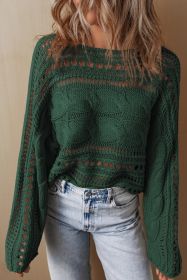 Blackish Green Hollow Out Cable Knit Cropped Sweater (size: (US 4-6)S)