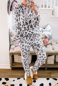 Khaki Leopard Print Drawstring Hoodie and Skinny Pants Pajama Set (size: (US 4-6)S)