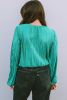 Verdant Solid Color Textured Puff Sleeve Blouse