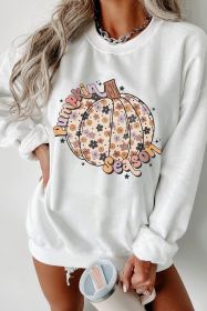 White Floral Pumpkin Season Graphic Loose Sweatshirt (size: (US 8-10)M)