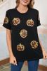 Black Halloween Sequin Pumpkin Face Graphic T Shirt
