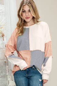 Multicolor Exposed Seam Color Block Pullover Long Sleeve Top (size: (US 12-14)L)