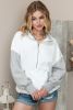 White Casual Half Zip Pullover Hoodie with Kangaroo Pocket