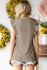 Khaki Striped Print Ruffle Casual Summer Top