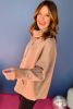 Light French Beige Drawstring Turtleneck Dolman Sleeve Sweatshirt