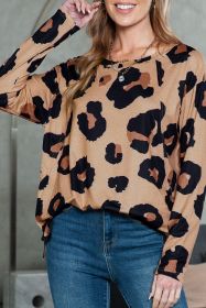 Leopard Print Drop Shoulder Pullover Long Sleeve Top (size: (US 22-24)3XL)