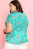Green Cheetah Daisy Print V Neck Short Sleeve Plus Size Top