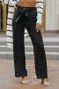 Black Casual Belted Wide Leg High Waisted Pants