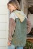 Green Color Block Button Down Hooded Corduroy Jacket