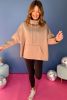 Light French Beige Drawstring Turtleneck Dolman Sleeve Sweatshirt