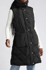 Black Puffer Quilted Stand Collar Pocketed Vest Coat (size: (US 12-14)L)
