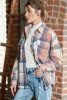 Pink & Grey Plaid Button Up Collared Flannel Shacket
