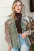Green Color Block Button Down Hooded Corduroy Jacket