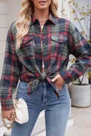 Dark Blue Plaid Chest Pocket Button Front Shirt (size: (US 20-22)2XL)