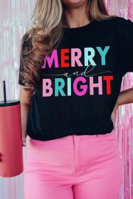 Black MERRY and BRIGHT Crew Neck Graphic Tee (size: (US 12-14)L)