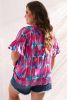 Rose Plus Abstract Ruffle Sleeve Button V Neck Blouse