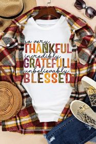 White Thanksgiving Slogan Print Crew Neck T Shirt (size: (US 8-10)M)