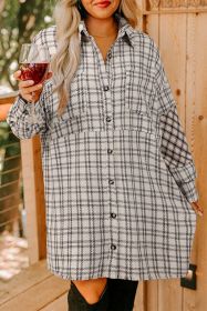 White Plaid Tunic Shirt Raw Hem Plus Size Dress (size: (US 18W-20W)2X)