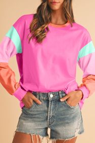 Rose Red Color Block Sleeve Loose Fit Top (size: (US 12-14)L)