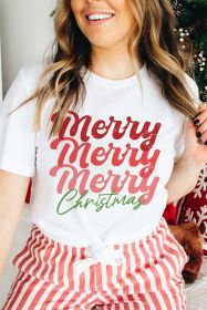 White Merry Christmas Crew Neck Graphic Tee (size: (US 12-14)L)