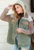 Green Color Block Button Down Hooded Corduroy Jacket