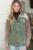 Green Color Block Button Down Hooded Corduroy Jacket
