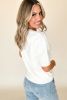 White Argyle Puff Sleeve Knit Top