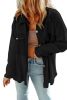 Black Plain Textured Button Up Shirt Shacket with Flap Pockets