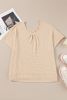 Beige Hollowed Lace Applique Plus Size Waffle T Shirt