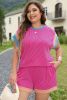 Bright Pink Ribbed Colorblock Plus Shorts Set